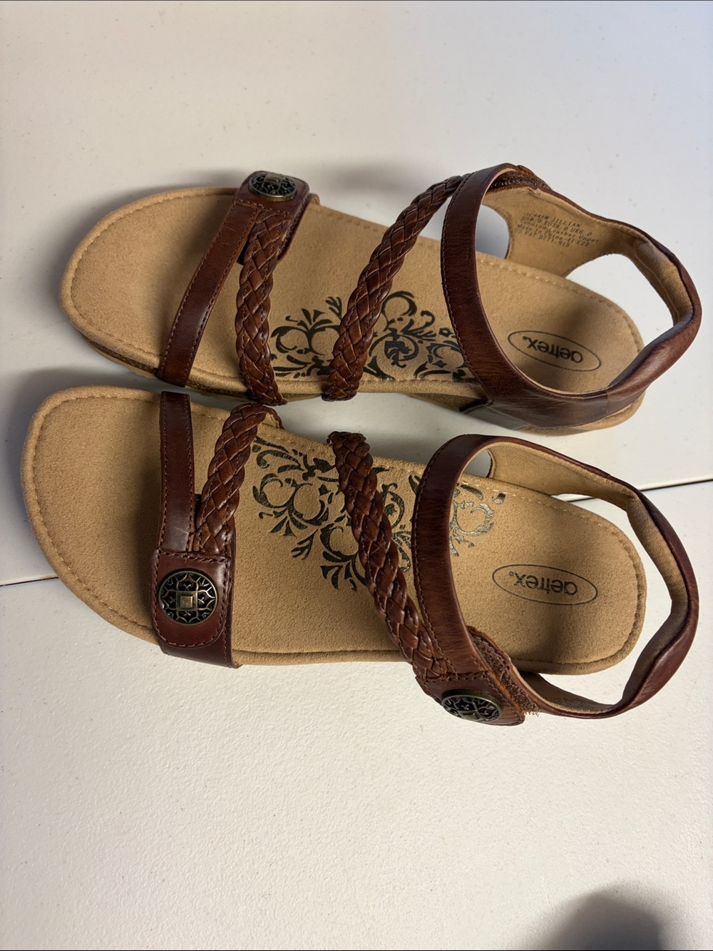 Aetrex Brown Braided Ankle-Strap Sandals